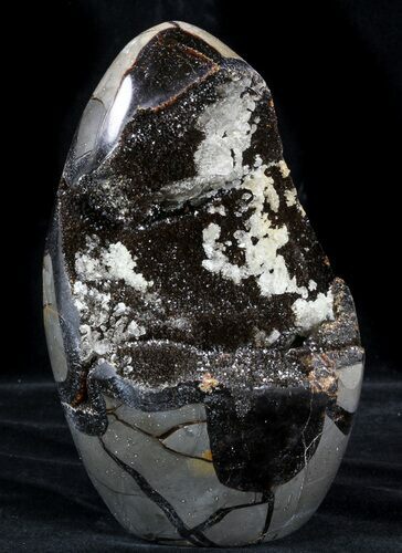 Polished Septarian Geode Sculpture - Black Crystals #55015